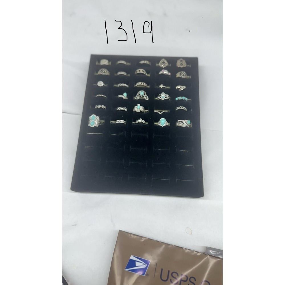Wholesale Lot Of 30 Rings Costume Silver Turquoise Onyx  Blue In Mixed Sizes - Picture 2 of 7